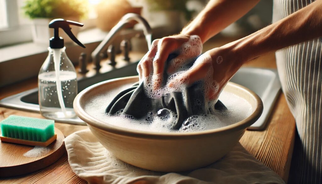 Gdzie sprzedać ubrania – ręczne pranie przygotowujące odzież do sprzedaży w idealnym stanie.