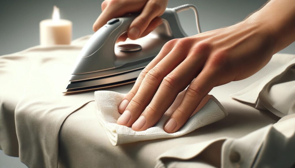 Jak pozbyć się wosku z ubrania – prasowanie tkaniny z woskiem przy użyciu żelazka i ściereczki.